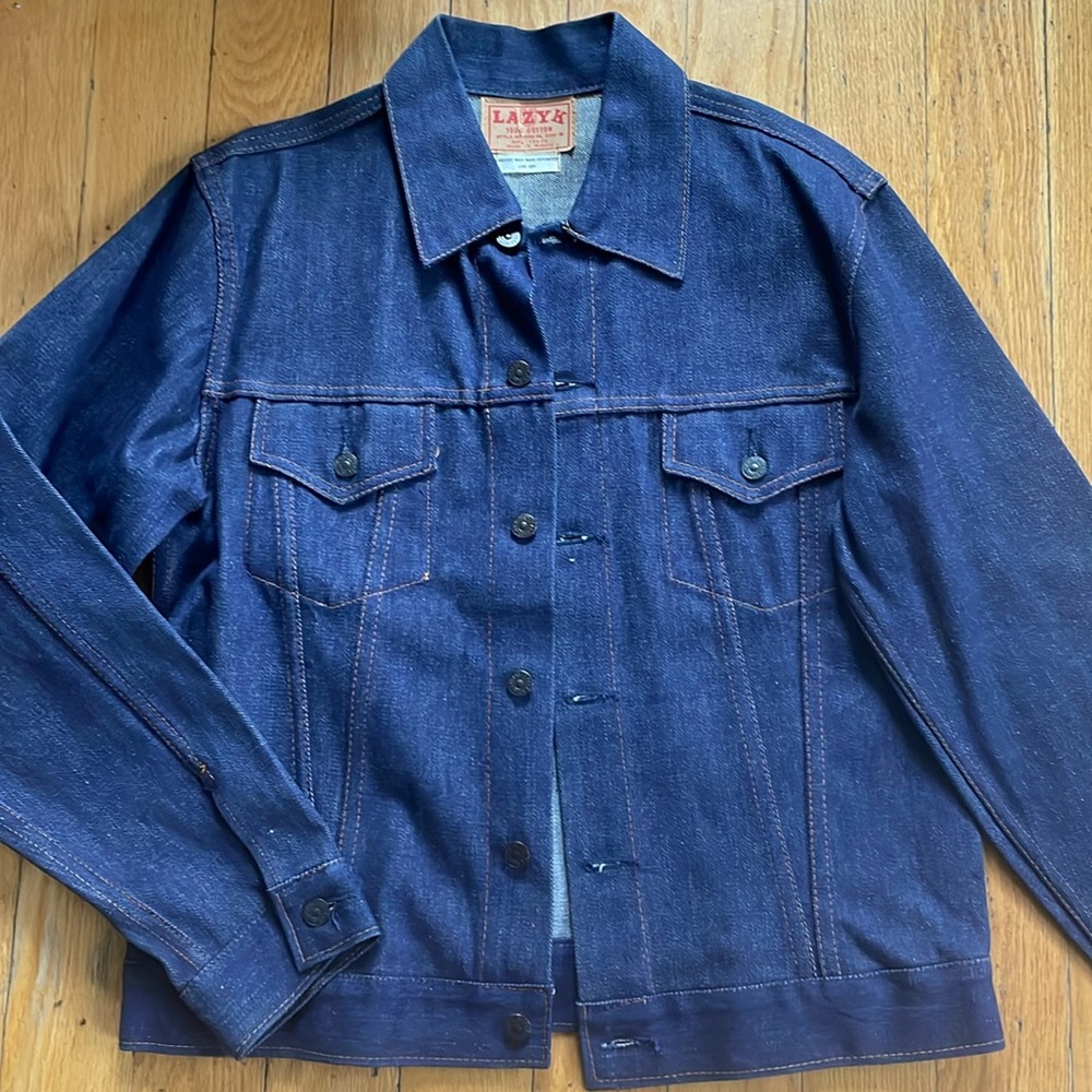 NEW Lazy K Dark Denim Jacket Vintage Medium 100% Cotton Blue Jeans 70’s Rare